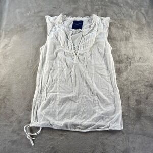 American Eagle Outfitters Ivory Peasant Women 4 White Gauze Ruffle Neck Tank Top